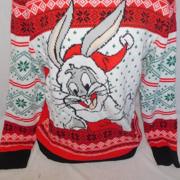Looney Tunes Bugs Bunny Red White Fair Isle Holiday Christmas Sweater Mens L - Picture 4 of 6
